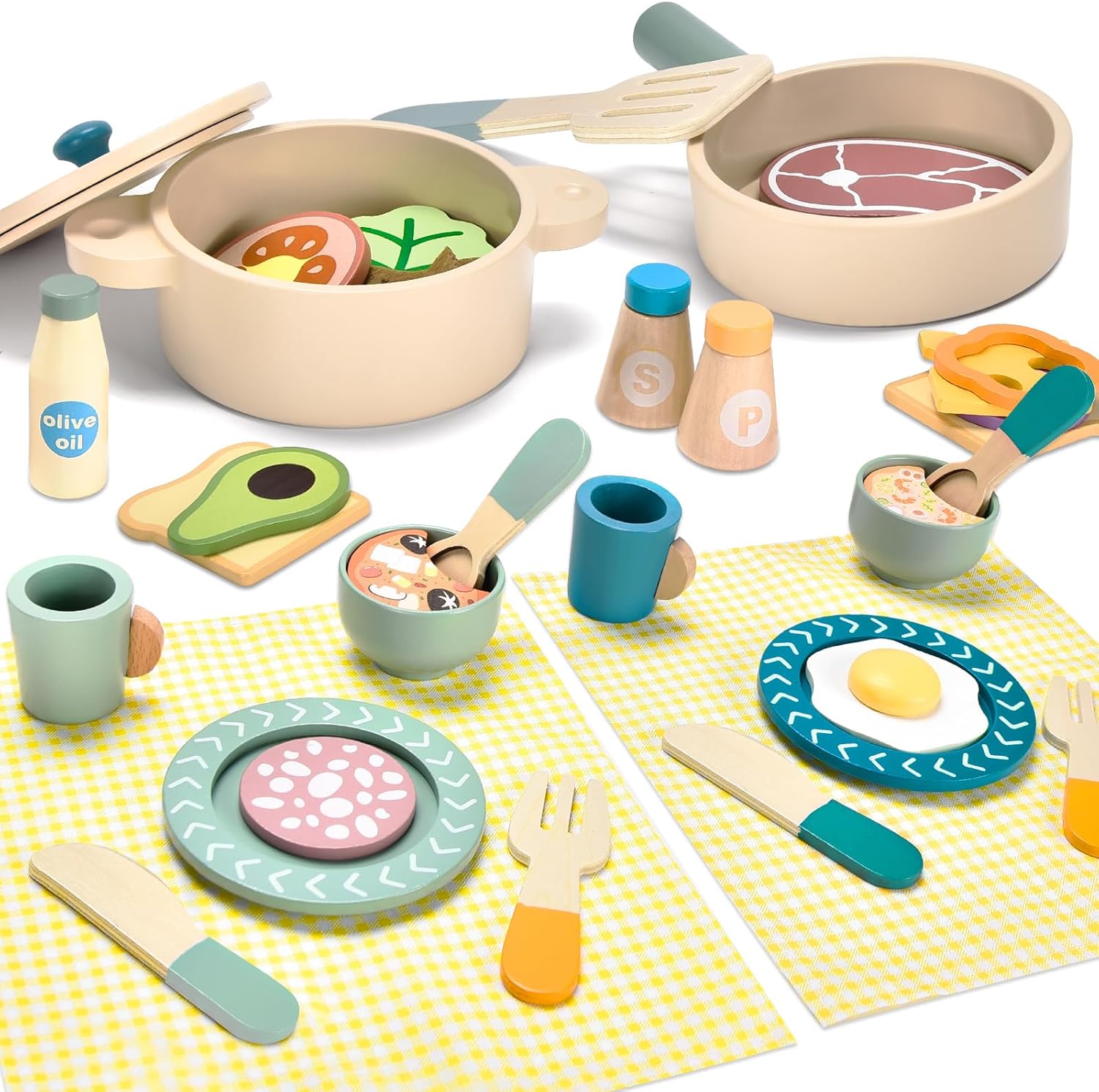CELES SET DE MADERA HORA DE COMER CELESTE - Imagen 1