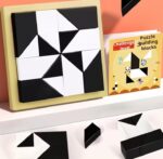 MOSAICO 3D DE MADERA EN BLANCO Y NEGRO