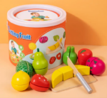 FRUTAS DE MADERA EN BALDE ORGANIZADOR