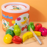 FRUTAS DE MADERA EN BALDE ORGANIZADOR