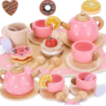 SET DE MADERA HORA DEL TÉ ROSADO