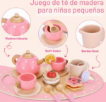 SET DE MADERA HORA DEL TÉ ROSADO - Imagen 2