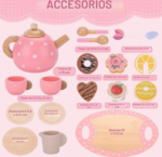 SET DE MADERA HORA DEL TÉ ROSADO - Imagen 3