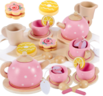 SET DE MADERA HORA DEL TÉ ROSADO