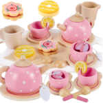 SET DE MADERA HORA DEL TÉ ROSADO